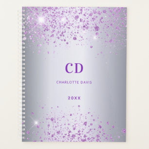 Silver purple glitter monogram name planner