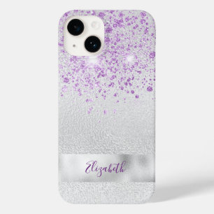 Silver purple glitter name elegant Case-Mate iPhone 14 case