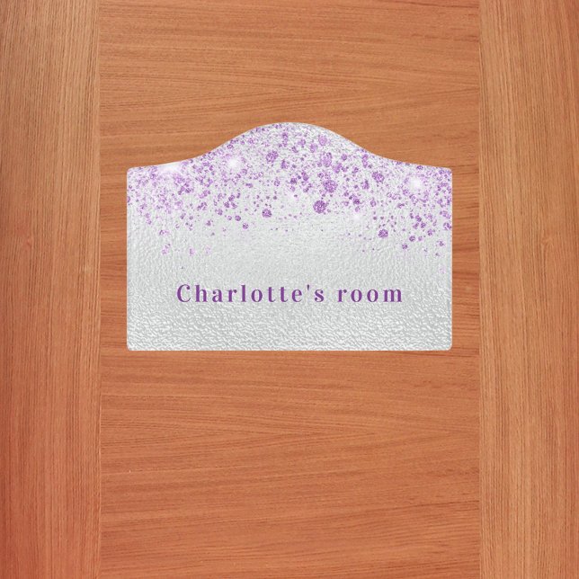 Silver purple glitter name girl door sign (Creator Uploaded)