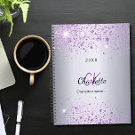 Silver purple glitter name monogram 2024 planner<br><div class="desc">A faux silver metallic looking background decorated with purple faux glitter dust. Personalize and add your first name,  monogram initials,  full name and a year.</div>