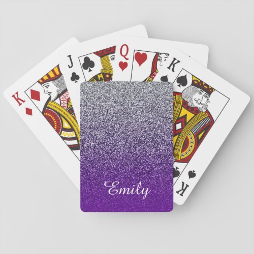 Silver Purple Glitter Ombre Personalized Poker Cards