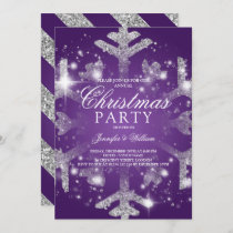 Silver Purple Glitter Snowflake Xmas Holiday Party Invitation