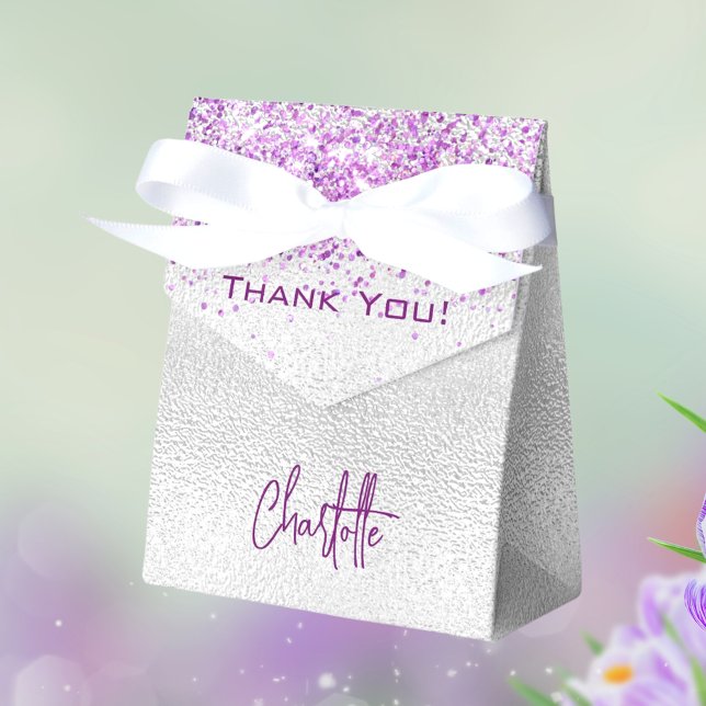 Silver purple glitter sparkles name thank you favor boxes (Creator Uploaded)