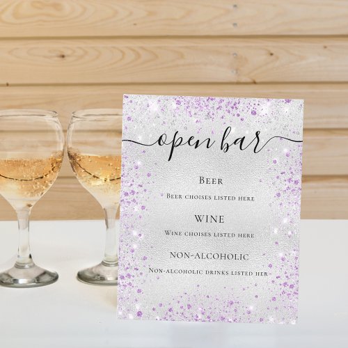 Silver purple glitter sparkles script bar menu