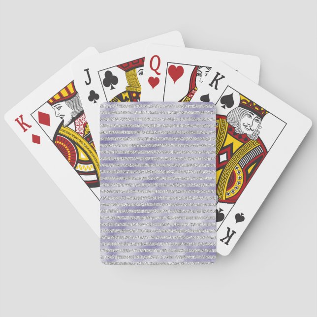 Silver Purple Glitzy Glitter Stripes Poker Cards (Back)