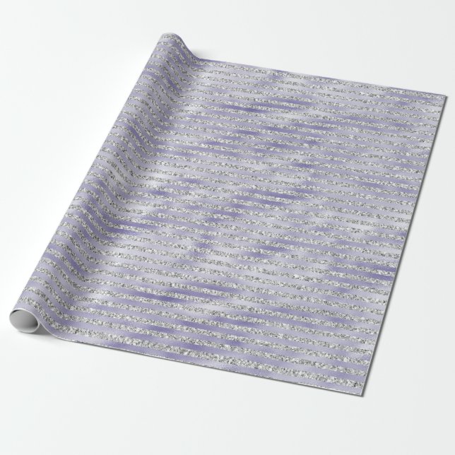 Silver Purple Glitzy Glitter Stripes Wrapping Paper (Unrolled)