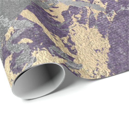 Silver Purple Gold Marble Shiny Metallic Grungy Wrapping Paper