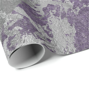 Silver Purple Gray Marble Shiny Metallic Strokes Wrapping Paper