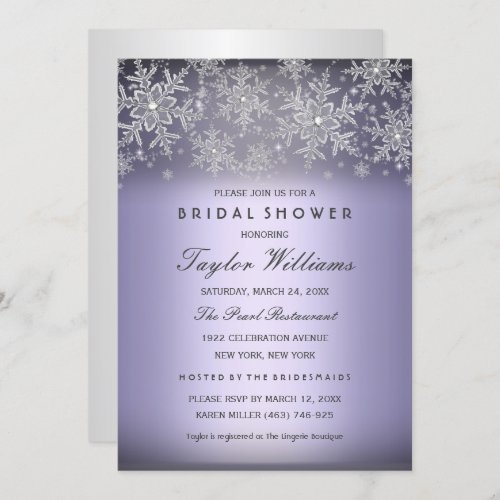 Silver Purple Jewel Snowflake Bridal Shower Invite