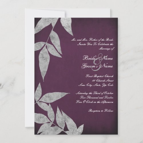 Silver &amp; Purple Leaves Vintage Wedding Invitations