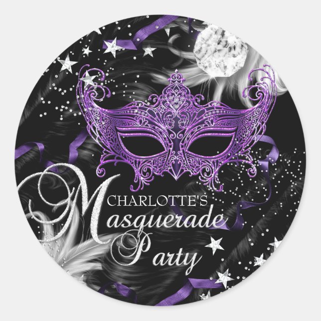 Silver Purple Mask Star Night Masquerade Sticker (Front)