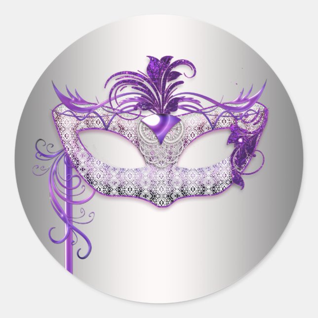 Silver Purple Masquerade Party Stickers (Front)