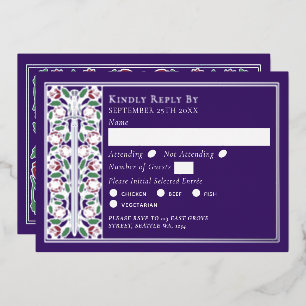 Silver Purple Medieval Floral Sword Wedding RSVP Foil Invitation