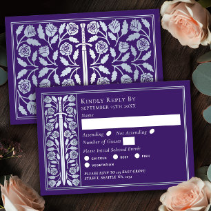 Silver Purple Medieval Sword Wedding RSVP Card