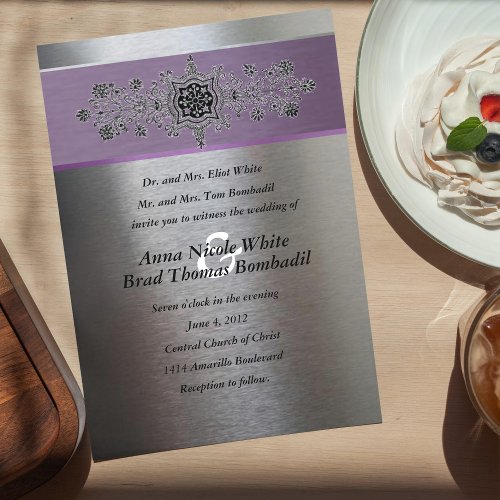 Silver and Purple Metallic Wedding Invitation