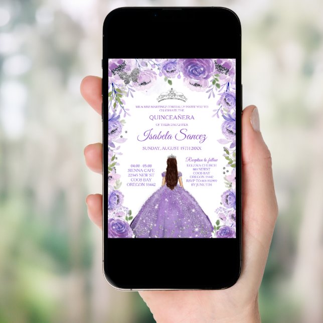 Silver Purple Mexican Charra Mis Quince Invitation (Front Digital)