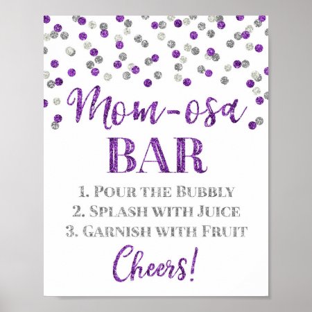 Silver Purple Mom-osa Bar Sign Baby Shower