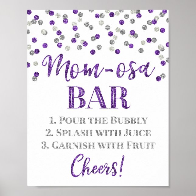 Silver Purple Mom-osa Bar Sign Baby Shower (Front)