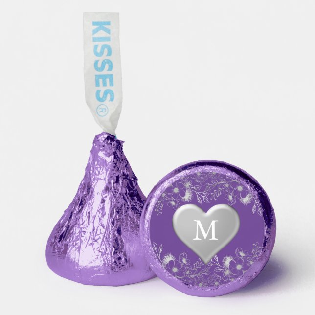 Silver Purple Monogram Wedding Hershey®'s Kisses® (Front)
