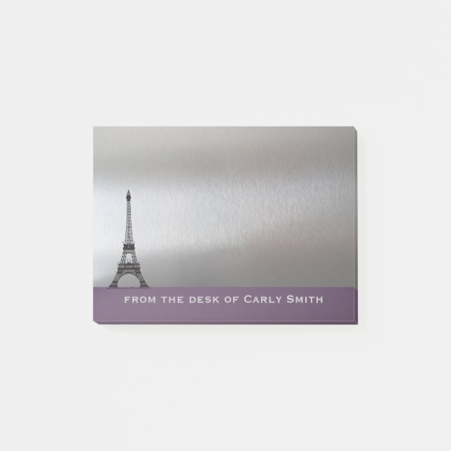 Silver Purple Paris Eiffel Tower Personalized Post-it Notes (Front)