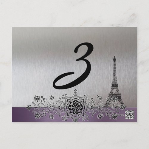 Silver Purple Paris Table Number