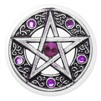 Silver & Purple Pentagram Ceramic Knob