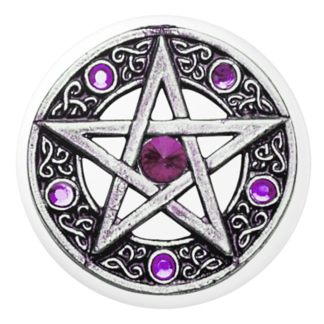 Silver & Purple Pentagram Ceramic Knob (Front)