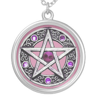 Silver, Purple & Pink Pentagram Charm Necklace