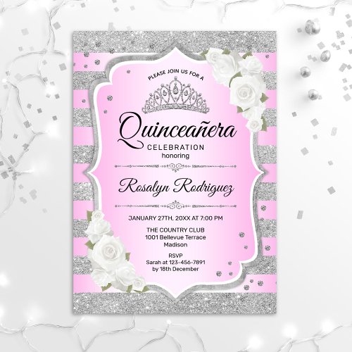 Silver Purple Pink Quinceanera Invitation