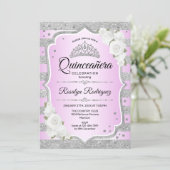 Silver Purple Pink Quinceanera Invitation (Standing Front)