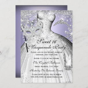 Silver & Purple Princess Masquerade Sweet 16 Invitation