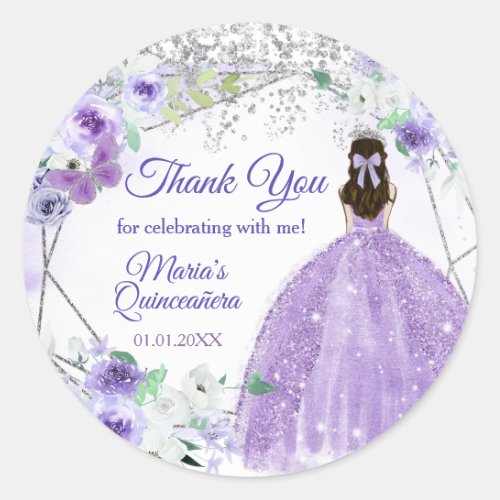 Silver Purple Quinceaera 15 Anos  Classic Round Sticker