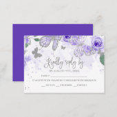 Silver Purple Quinceanera Butterfly Budget RSVP Enclosure Card (Front/Back)
