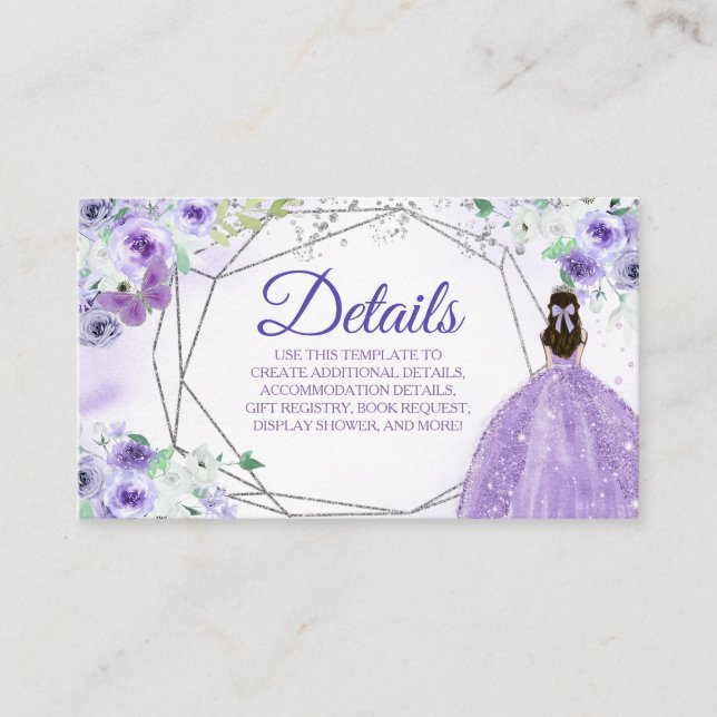 Silver Purple Quinceañera Detail Card (Front)