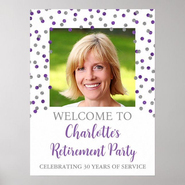 Silver Purple Retirement Party Custom 18x24 Photo Poster (Front)