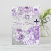 Silver Purple Rose Glitter Gown Sweet 16 Invite (Standing Front)