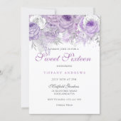 Silver Purple Rose Glitter Gown Sweet 16 Invite (Back)