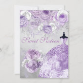 Silver Purple Rose Glitter Gown Sweet 16 Invite (Front)