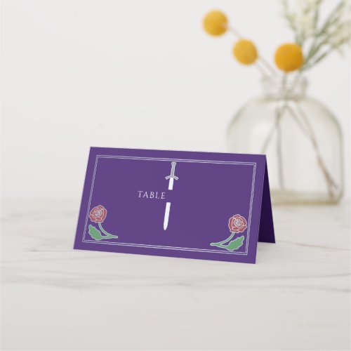 Silver Purple Royal Floral Sword Wedding Place Card
