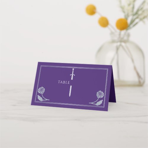 Silver Purple Royal Medieval Sword Wedding Place Card