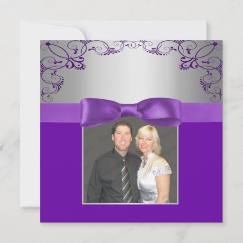 Silver &amp; Purple Scrollwork Wedding Custom Announcement