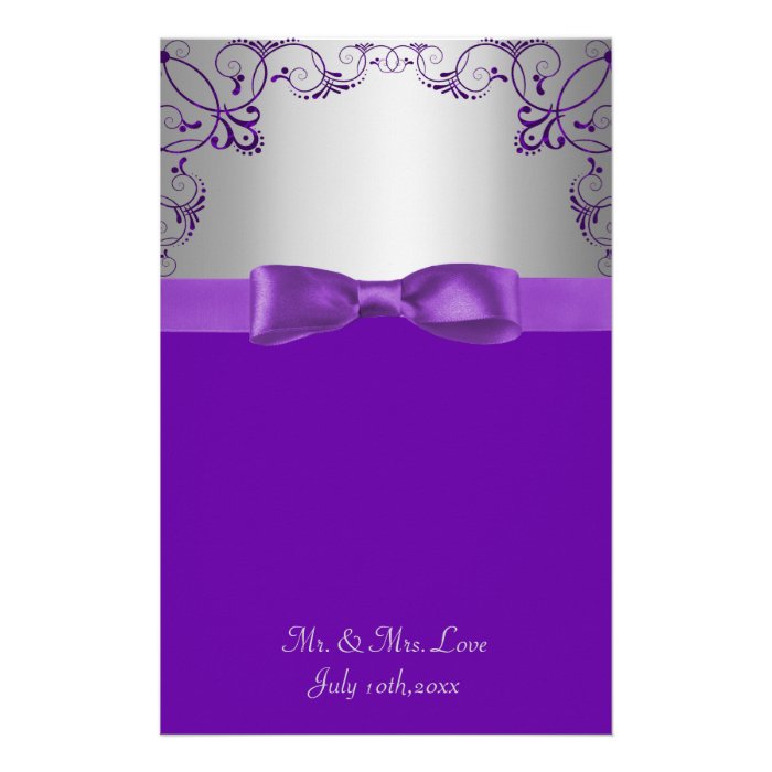 Silver & Purple Scrollwork Wedding Stationery Paper
