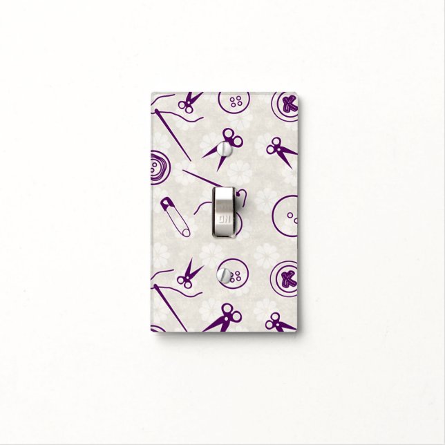 Silver Purple Sewing Pattern with Monogram Light Switch Cover (In Situ)