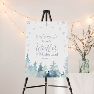 Silver & Purple Snow Winter 1st Birthday Welcome Foam Board