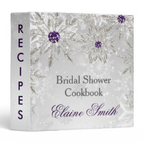 silver  purple snowflakes bridal shower recipe 3 ring binder