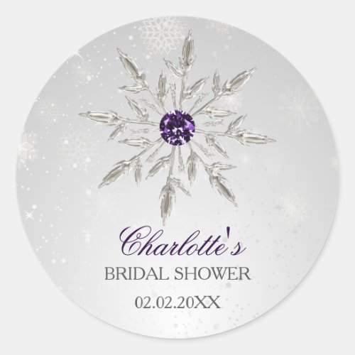 silver purple snowflakes bridal shower stickers