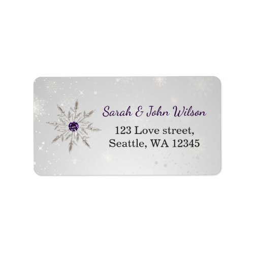 silver purple snowflakes return address label