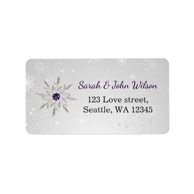 silver purple snowflakes return address label (Front)
