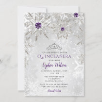 Silver Purple Snowflakes Tiara Quinceañera Invitation