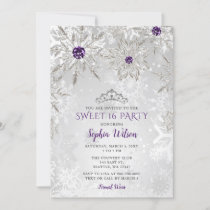 Silver Purple Snowflakes Tiara Sweet 16   Invitation